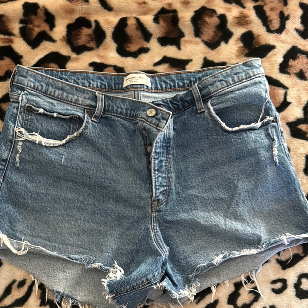 Abercrombie & Fitch Blue Jean Shorts with Raw Hem